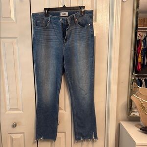 PAIGE Blue Ankle Cropped Jeans with Raw Hem